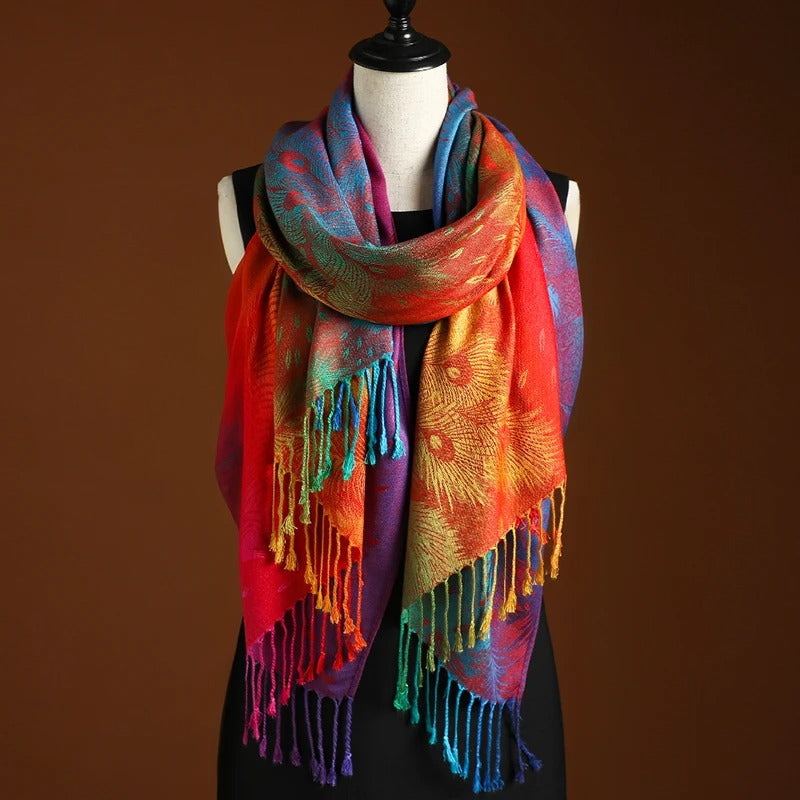 Sharon | Women's Peacock Feather Wrap Scarf