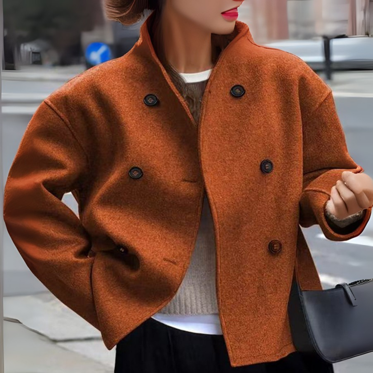 Bini - Cozy Long Sleeve Stand Collar Coat