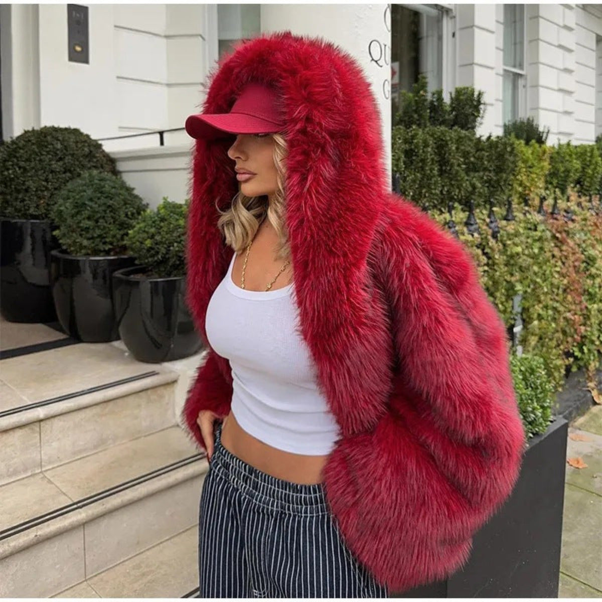 Stella - Comfy Hooded Long Sleeve Faux Coat