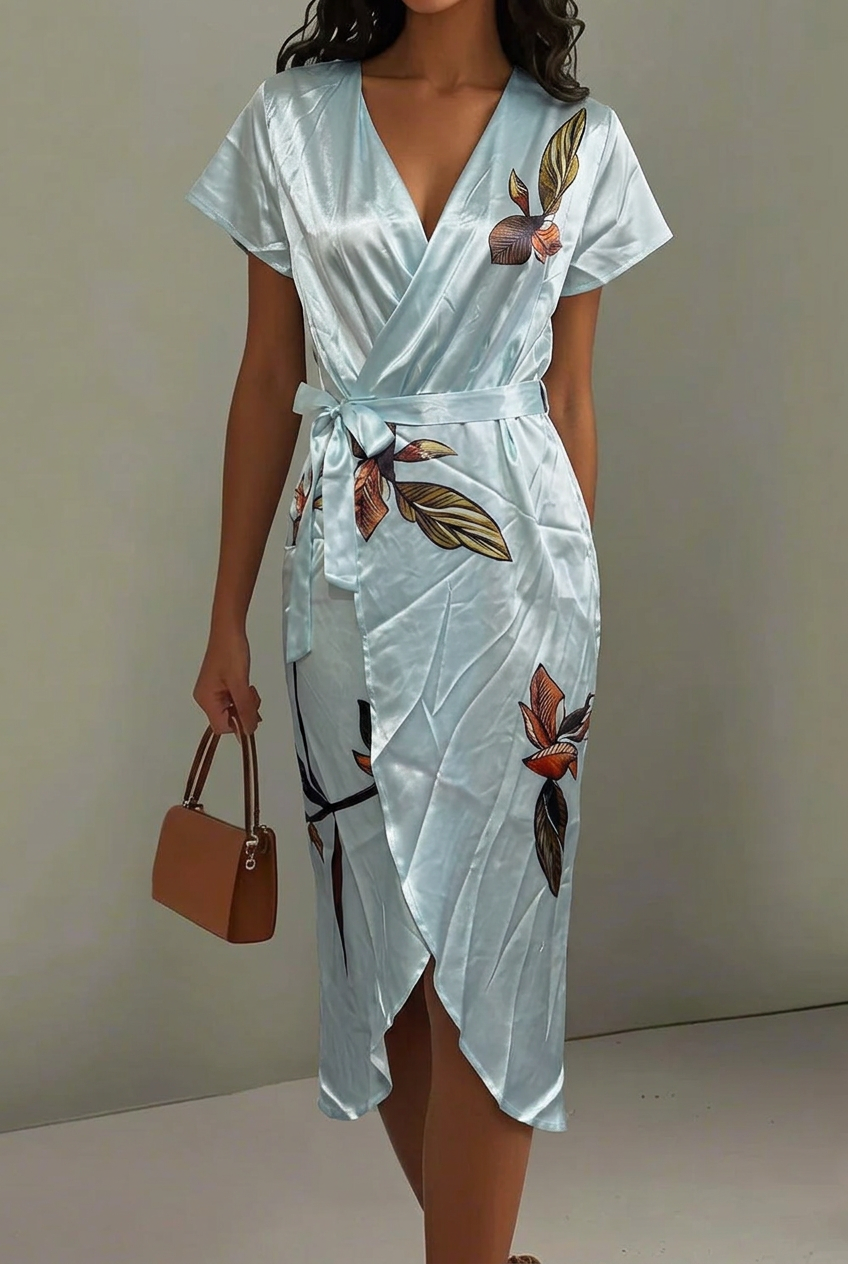 Midi Wrap Dress V-Neck Floral Print