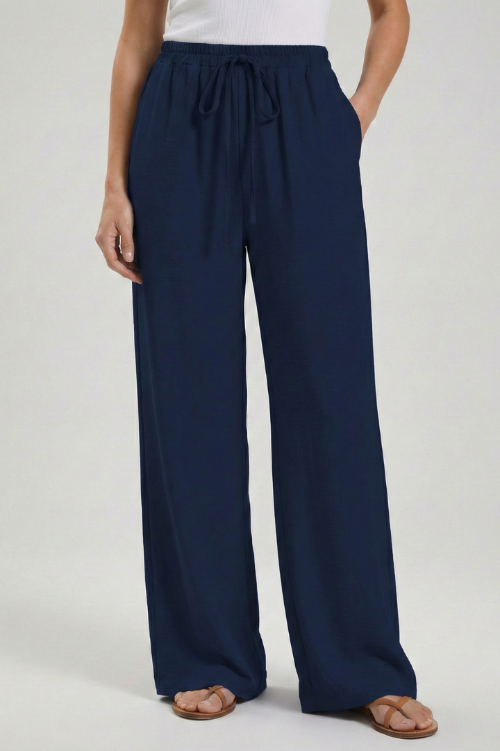 Women’s Palazzo Trousers with Drawstring Waist and Side Pockets