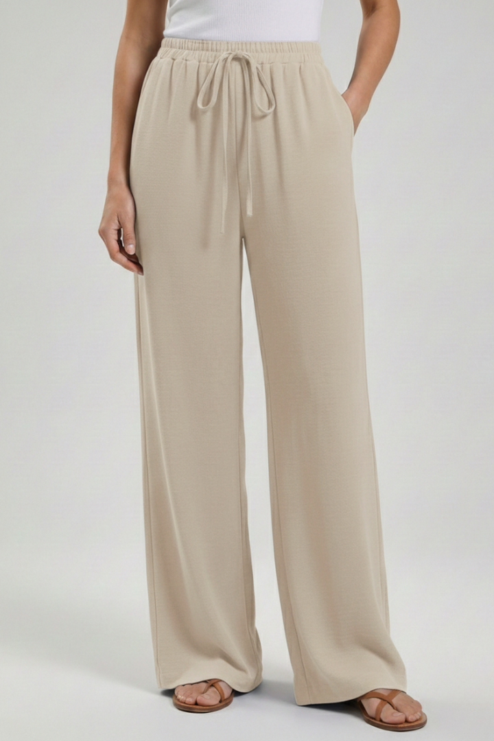 Women’s Palazzo Trousers with Drawstring Waist and Side Pockets
