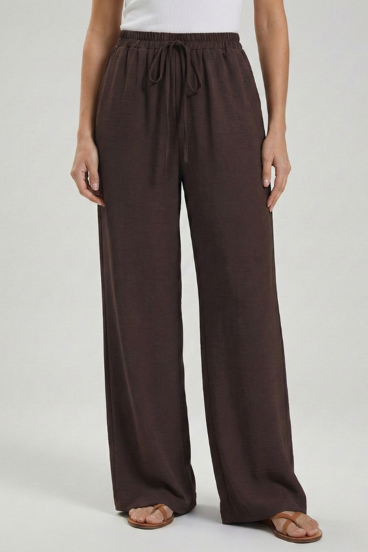 Women’s Palazzo Trousers with Drawstring Waist and Side Pockets