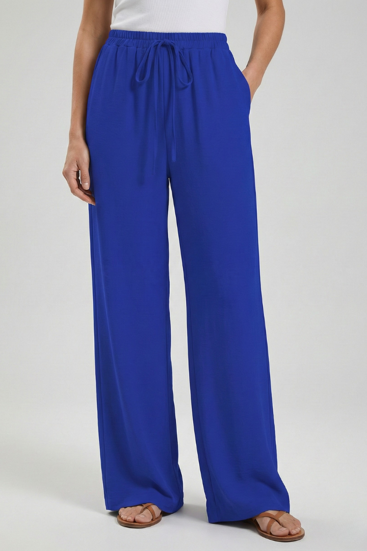 Women’s Palazzo Trousers with Drawstring Waist and Side Pockets
