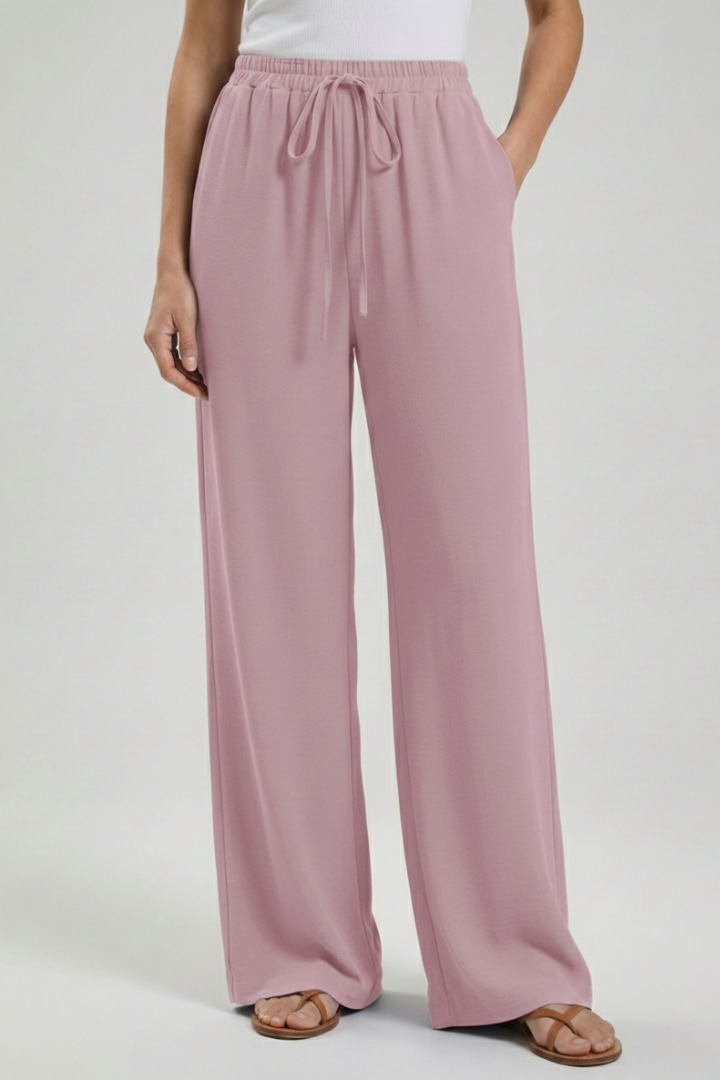 Women’s Palazzo Trousers with Drawstring Waist and Side Pockets