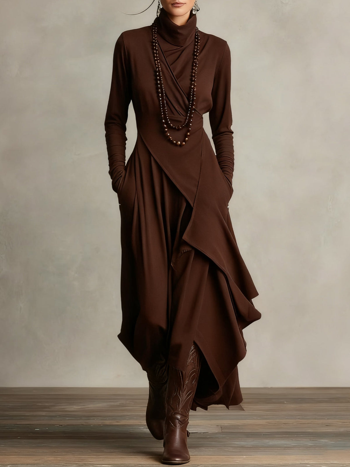 Arielle | Women's Vintage Asymmetrical Turtleneck Dress