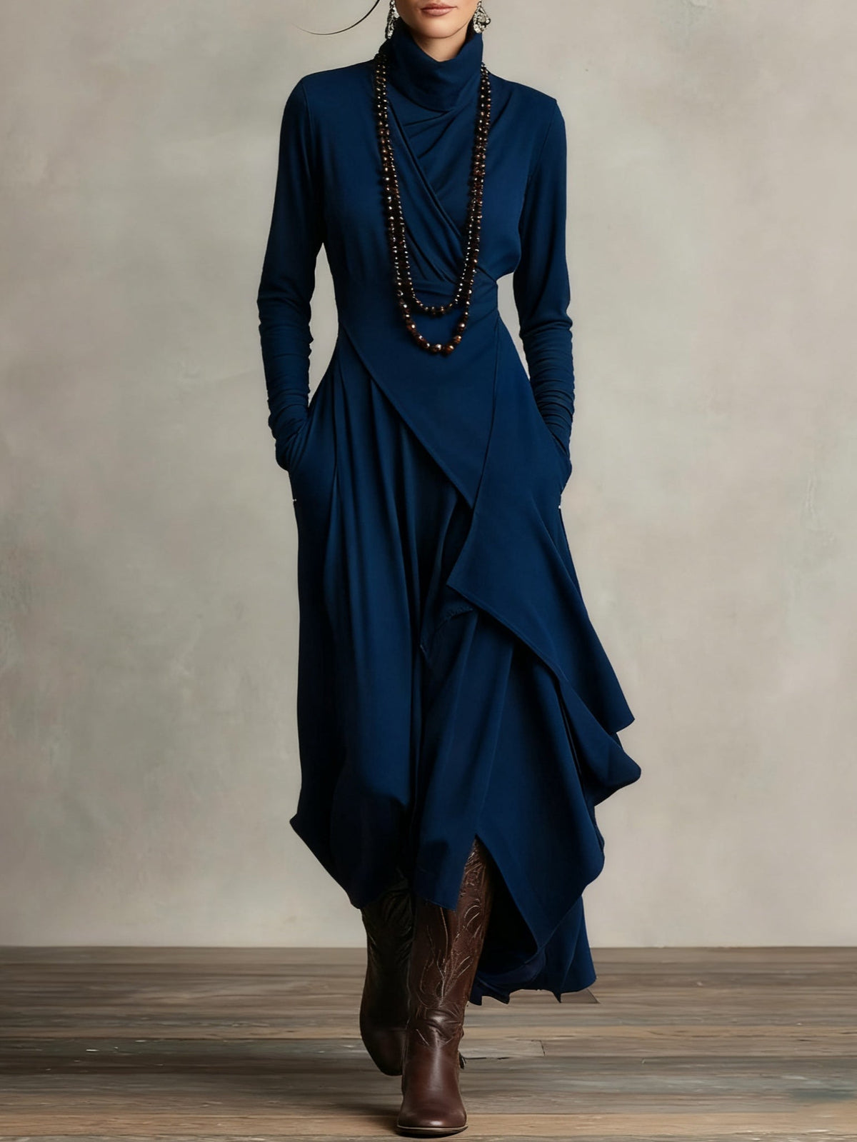 Arielle | Women's Vintage Asymmetrical Turtleneck Dress