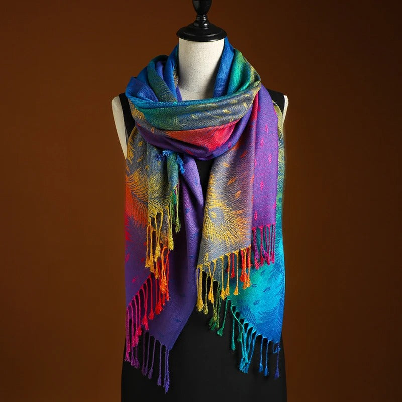 Sharon | Women's Peacock Feather Wrap Scarf