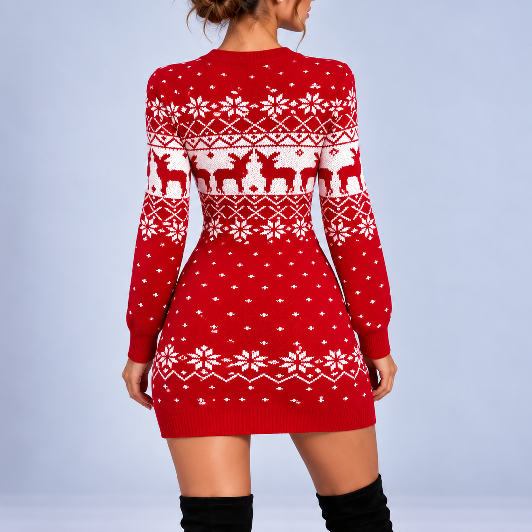 Bryony | Reindeer Snowflake Knit Christmas Sweater Dress