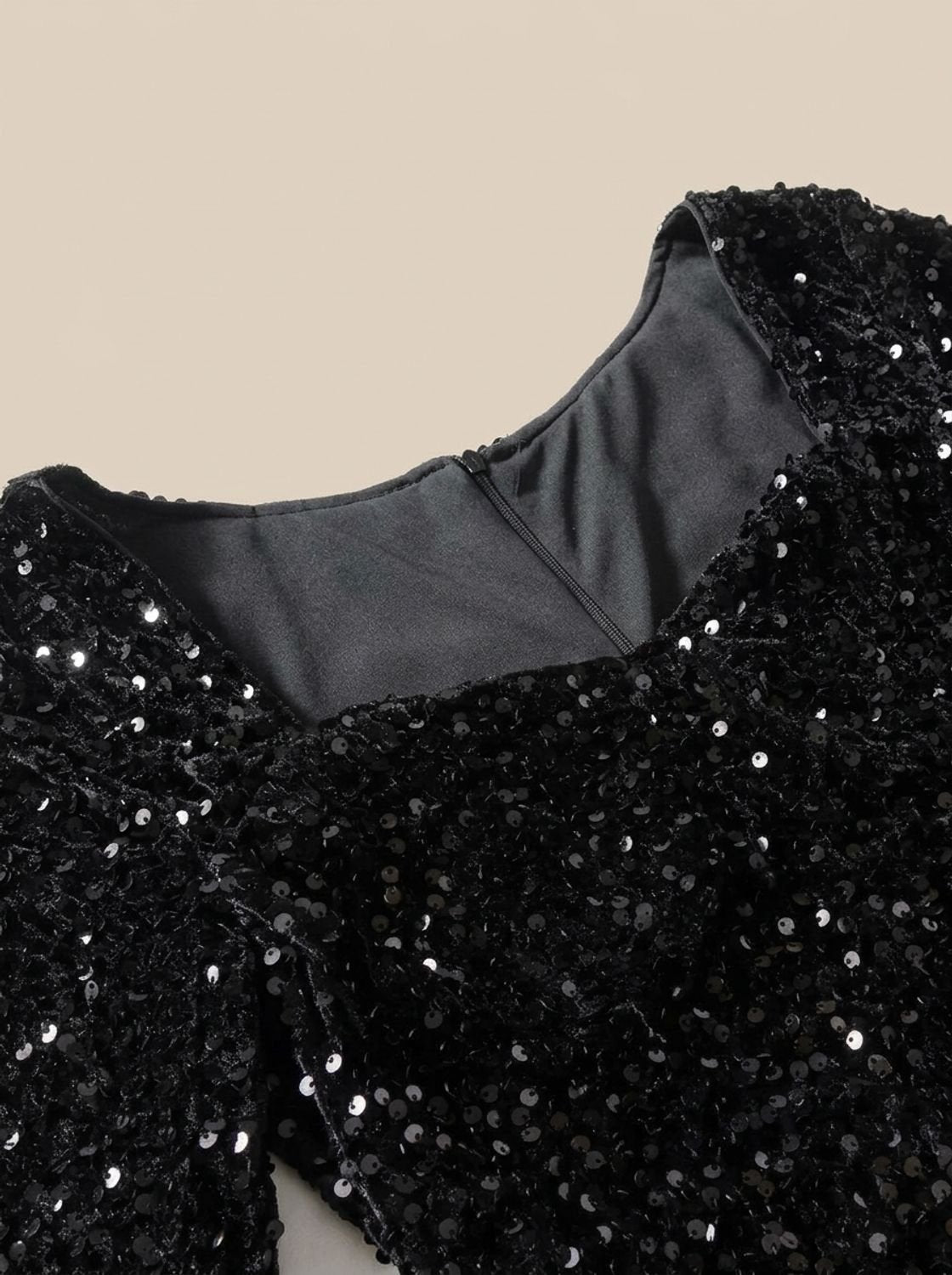 Delphine | Black Sequin Sweetheart Balloon Sleeve Mini Dress