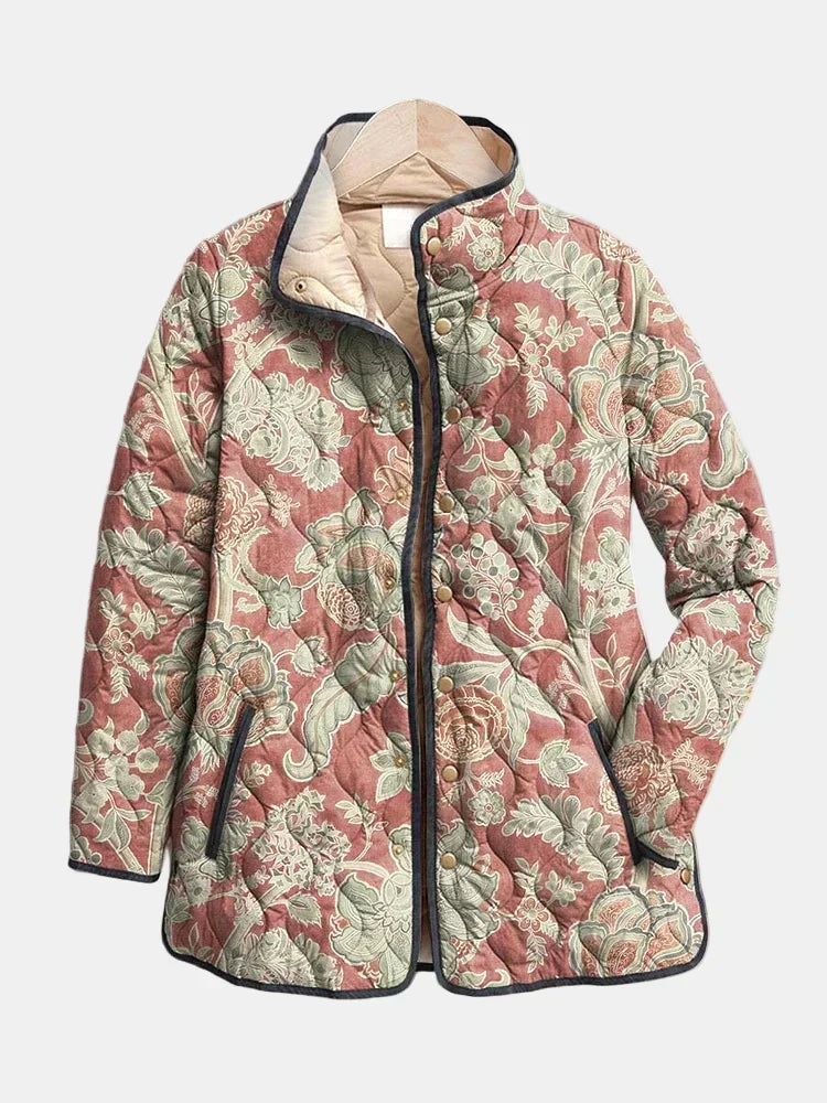 Women's Retro Floral Casual Quilted Coat