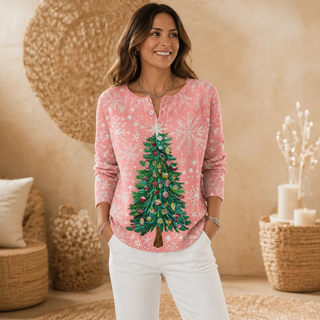 Juniper | Textured Christmas Tree Henley Sweater