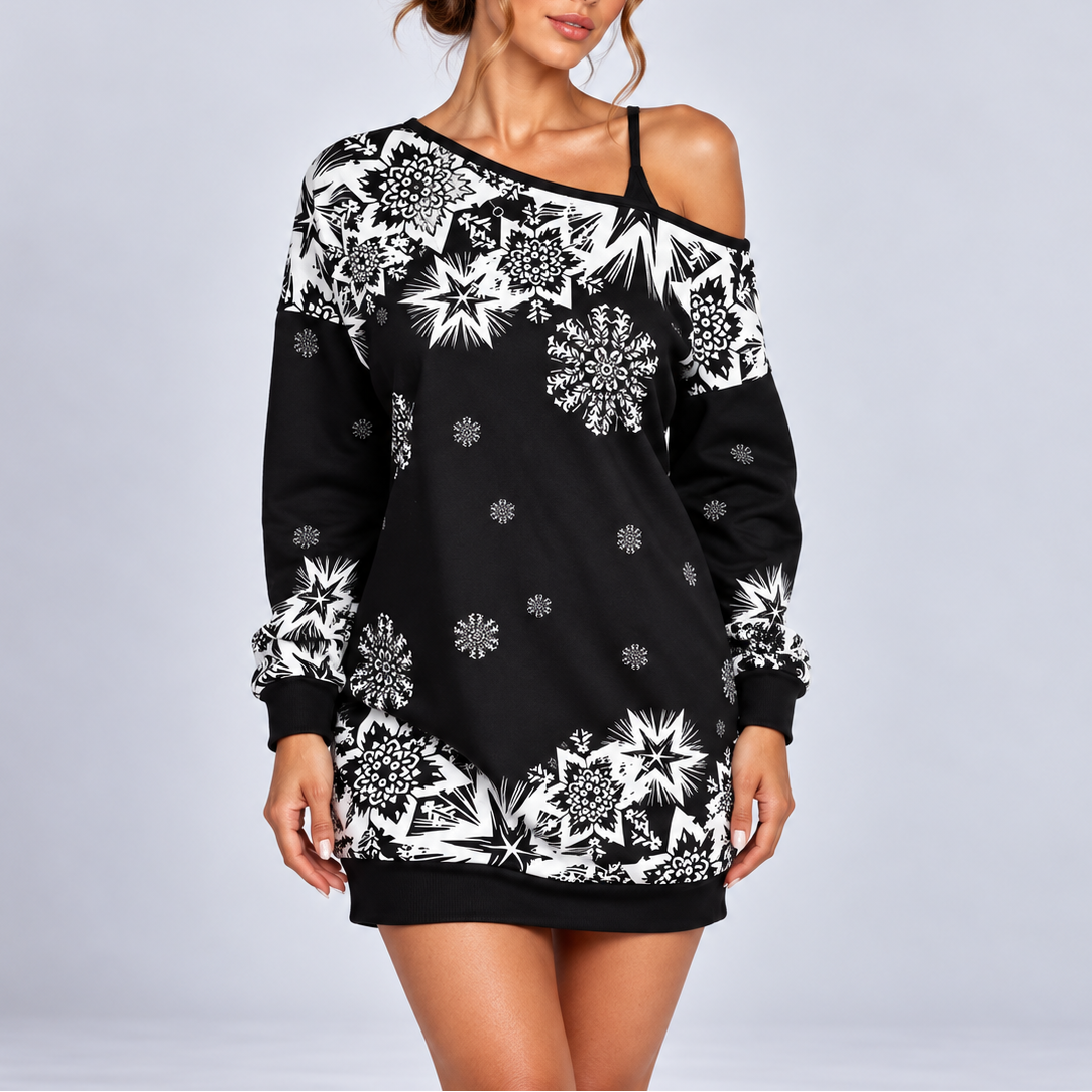 Nina | Snowflake Off Shoulder Christmas Sweater Dress