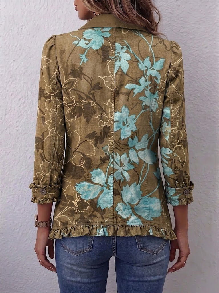 Women's Boho Gradient Vintage Floral Ruffle Jacket