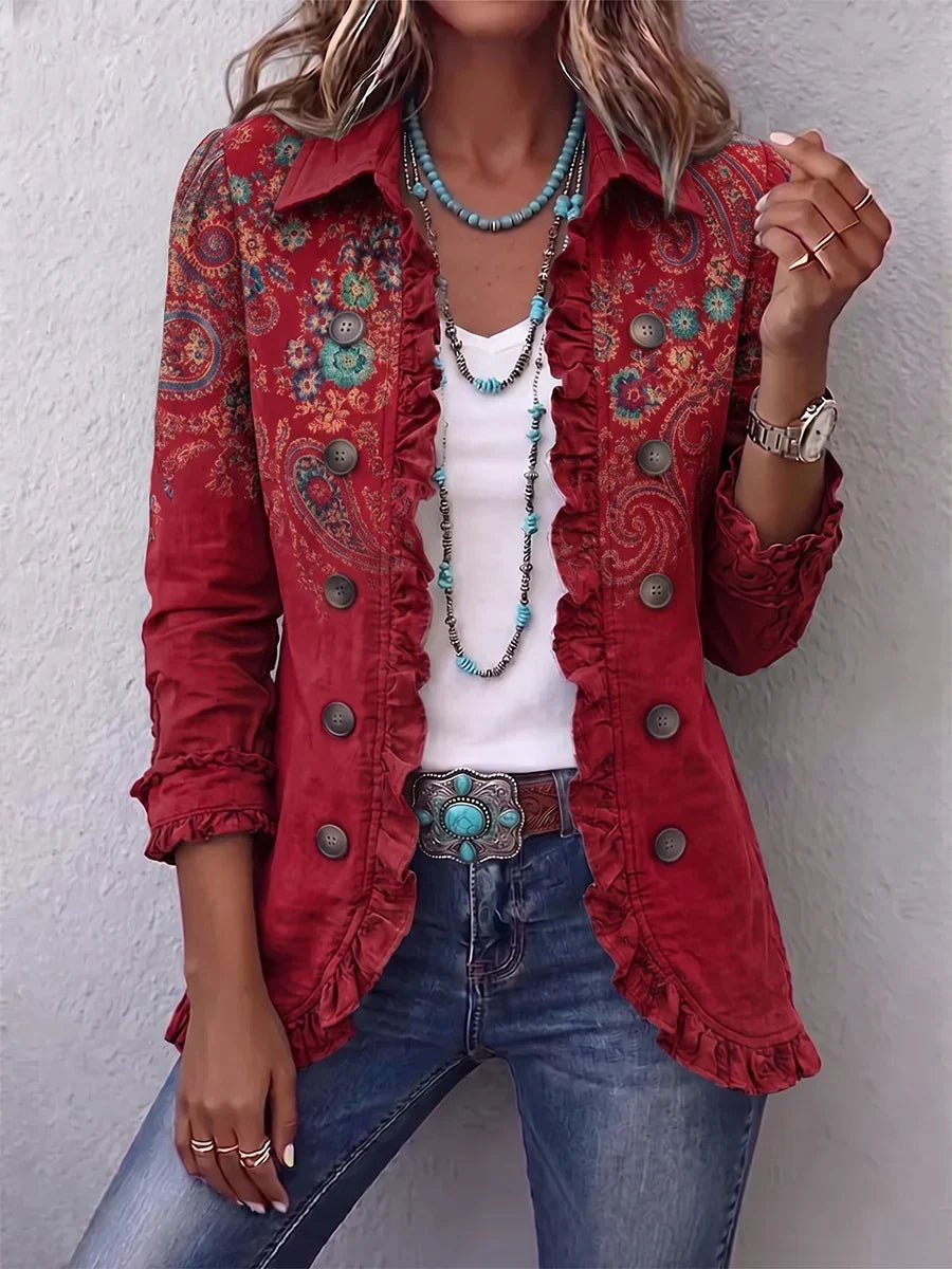 Women's Bohemian Paisley Ruffle Jacket