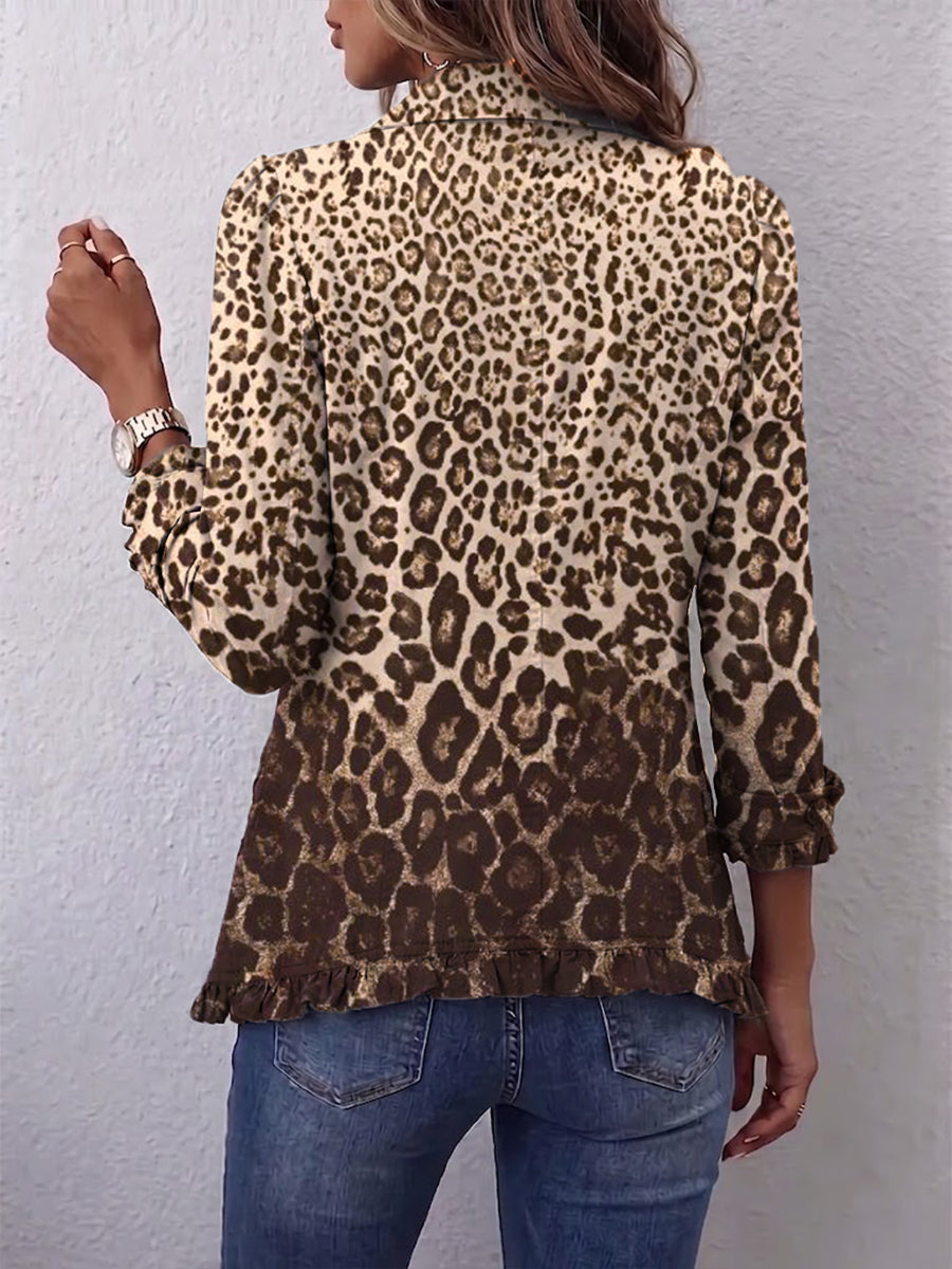 Women's Leopard Print Ruffled Jacket