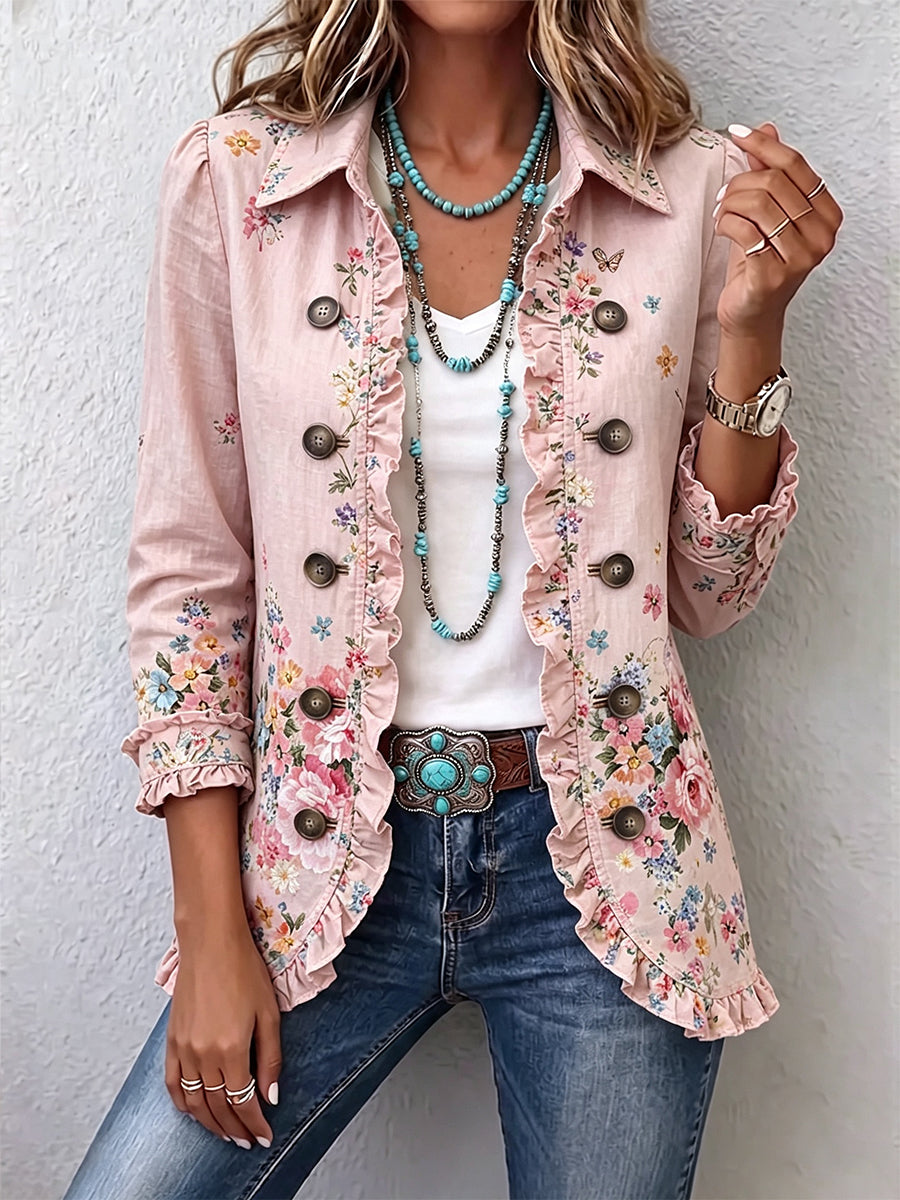 Women's Floral Ruffle Button-Front Jacket