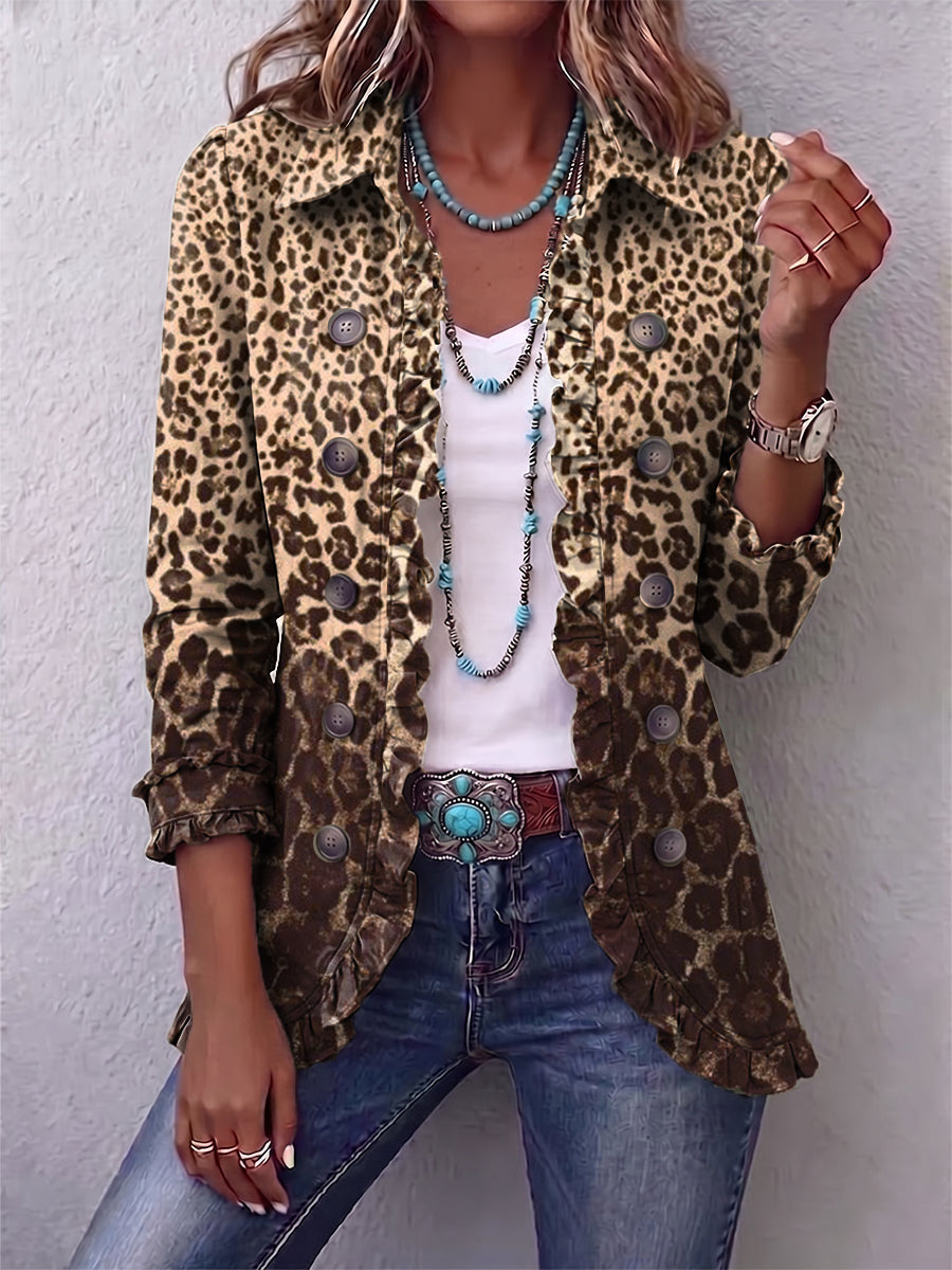 Women's Leopard Print Ruffled Jacket