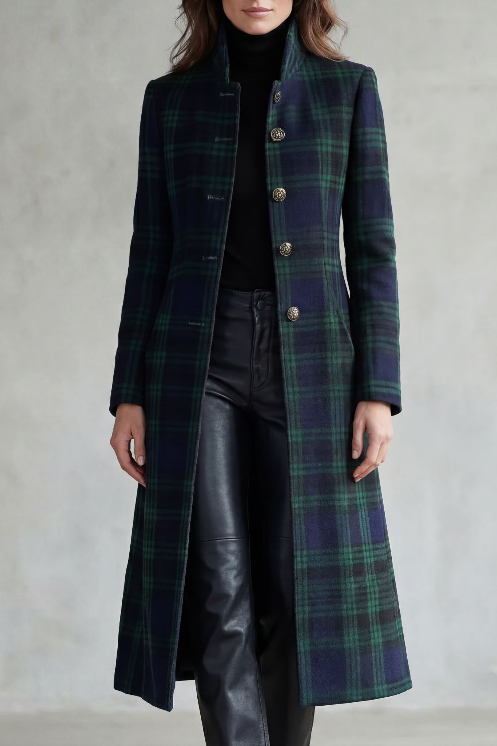 Women's Highland Check Silhouette Wool Blend Coat