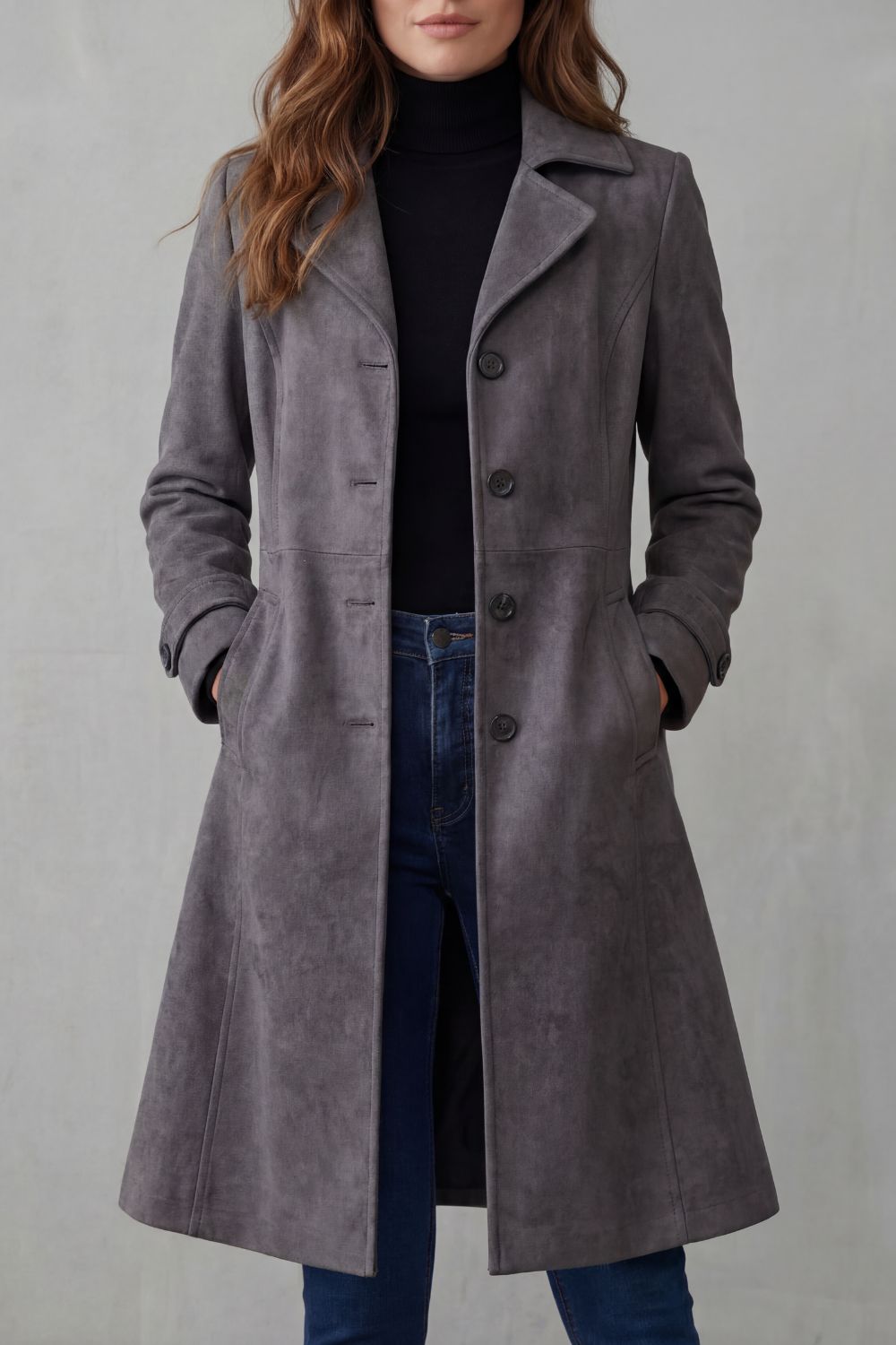 Women's Vintage Suede Finish Longline Coat
