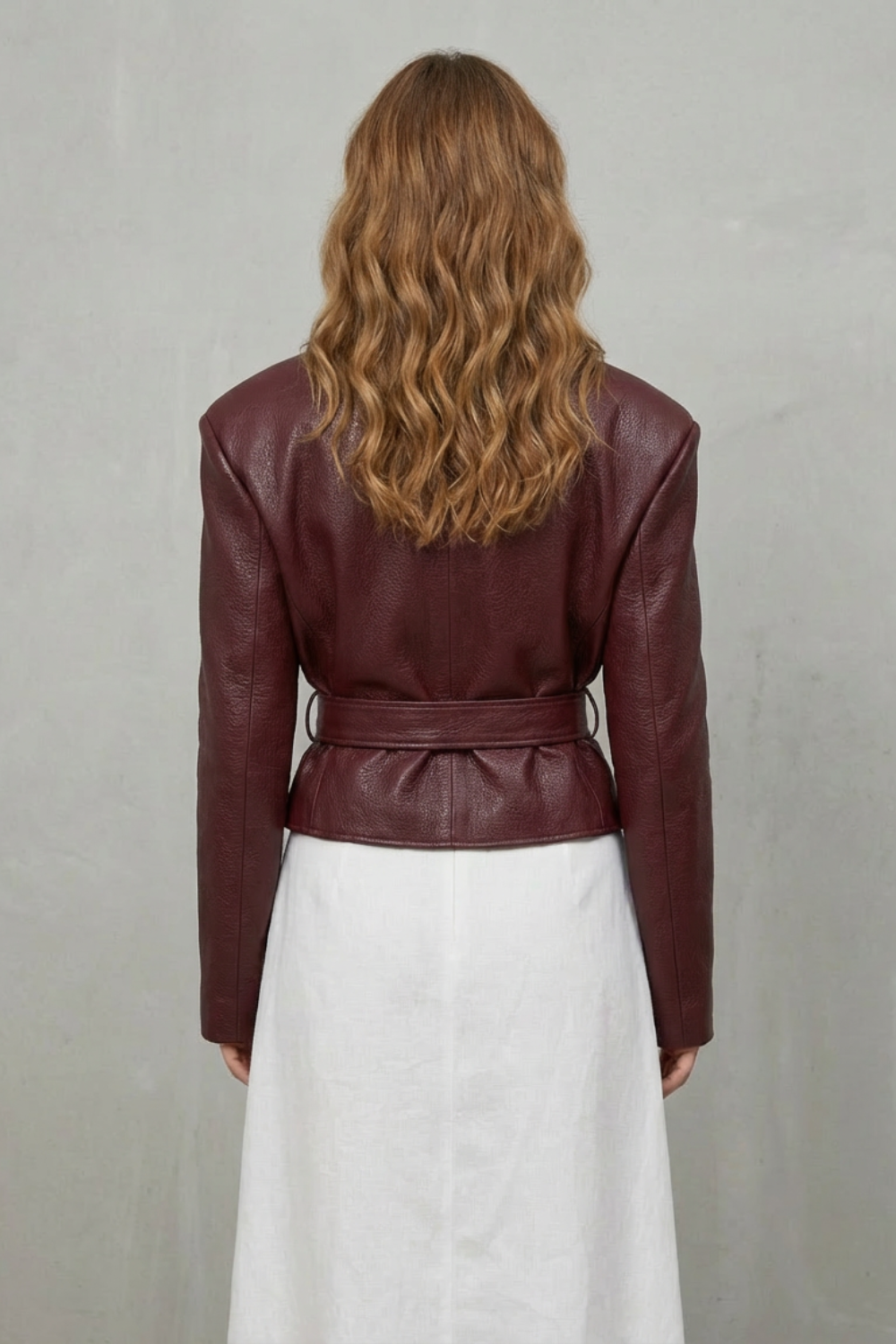 Women's Faux Leather Belted Blazer Sculpted Modern Jacket