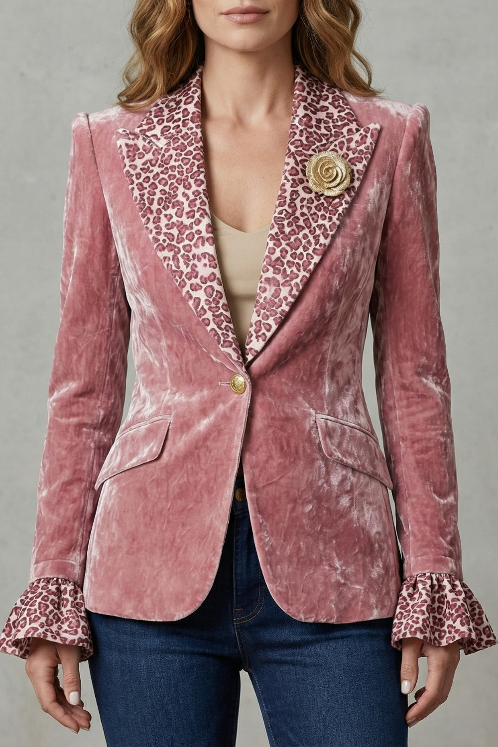 Women's Printed Lapel Statement Velvet Blazer