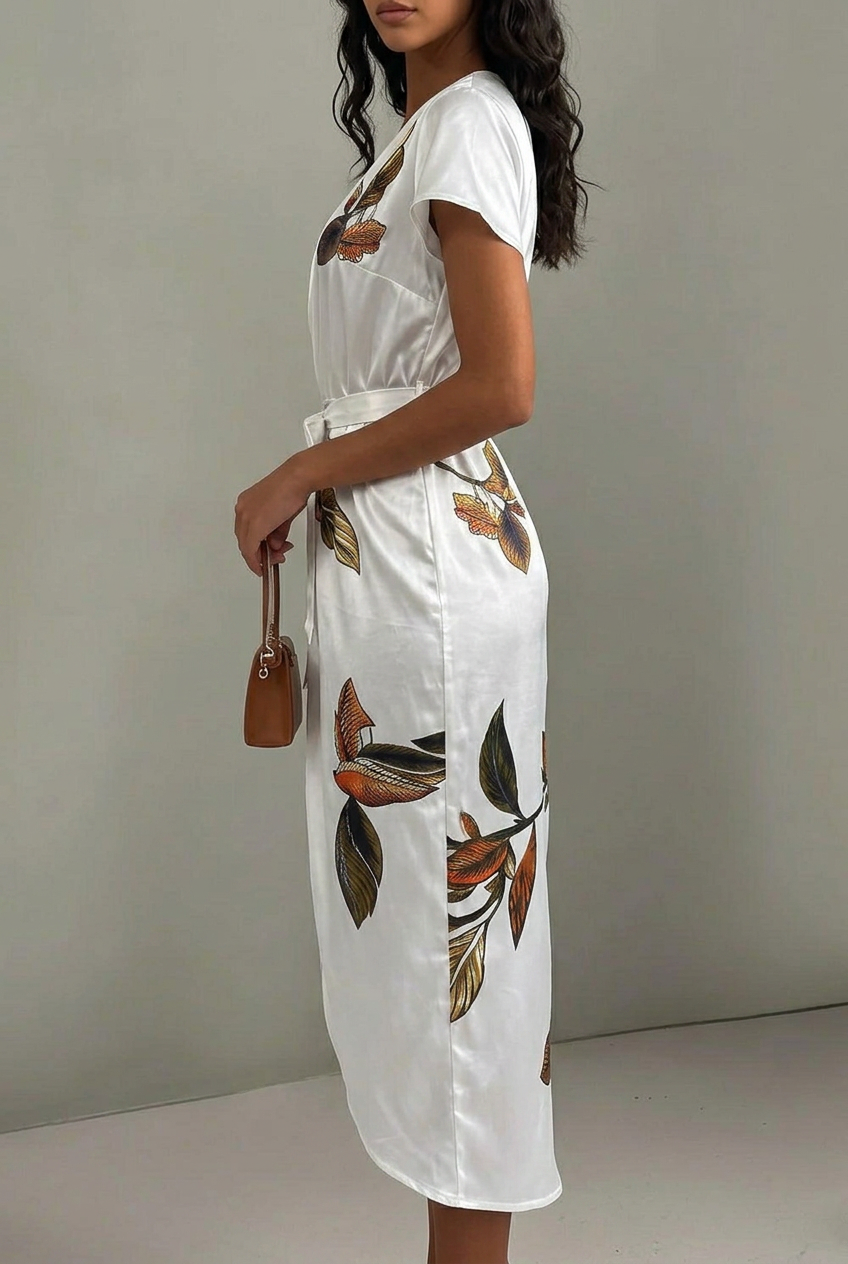 Midi Wrap Dress V-Neck Floral Print