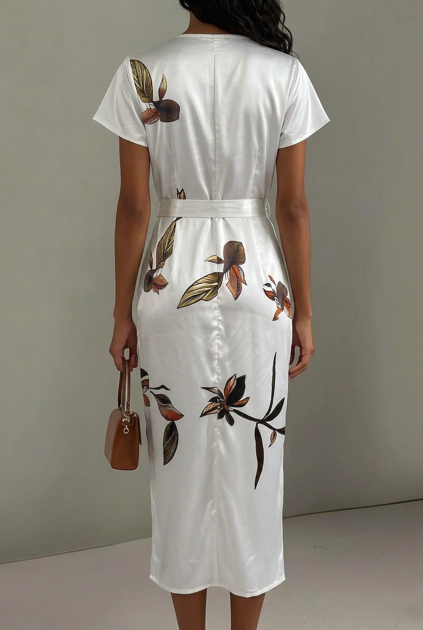 Midi Wrap Dress V-Neck Floral Print