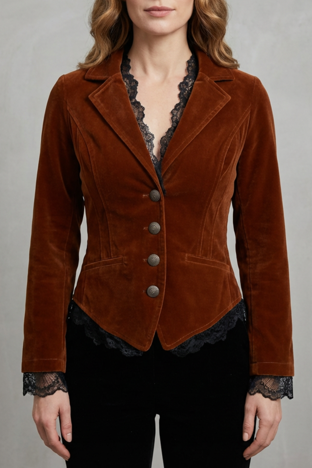 Women's Tailored Lace Accent Velvet Blazer