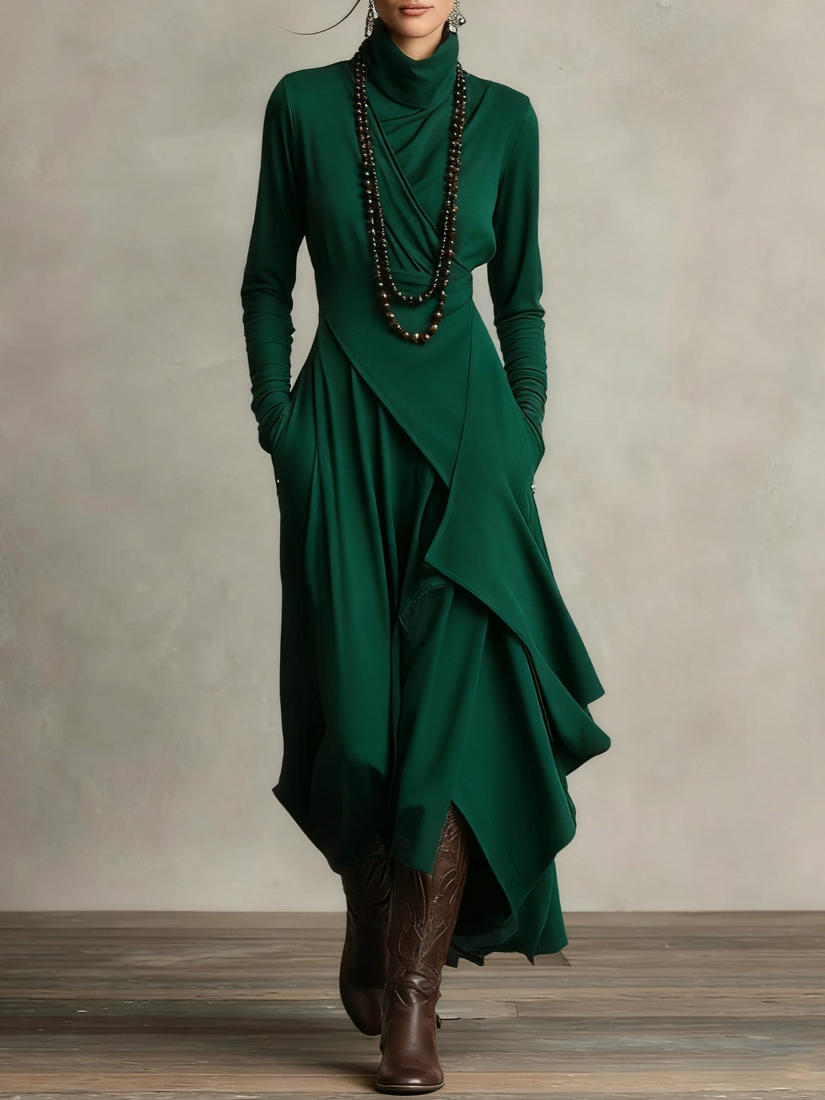 Arielle | Women's Vintage Asymmetrical Turtleneck Dress
