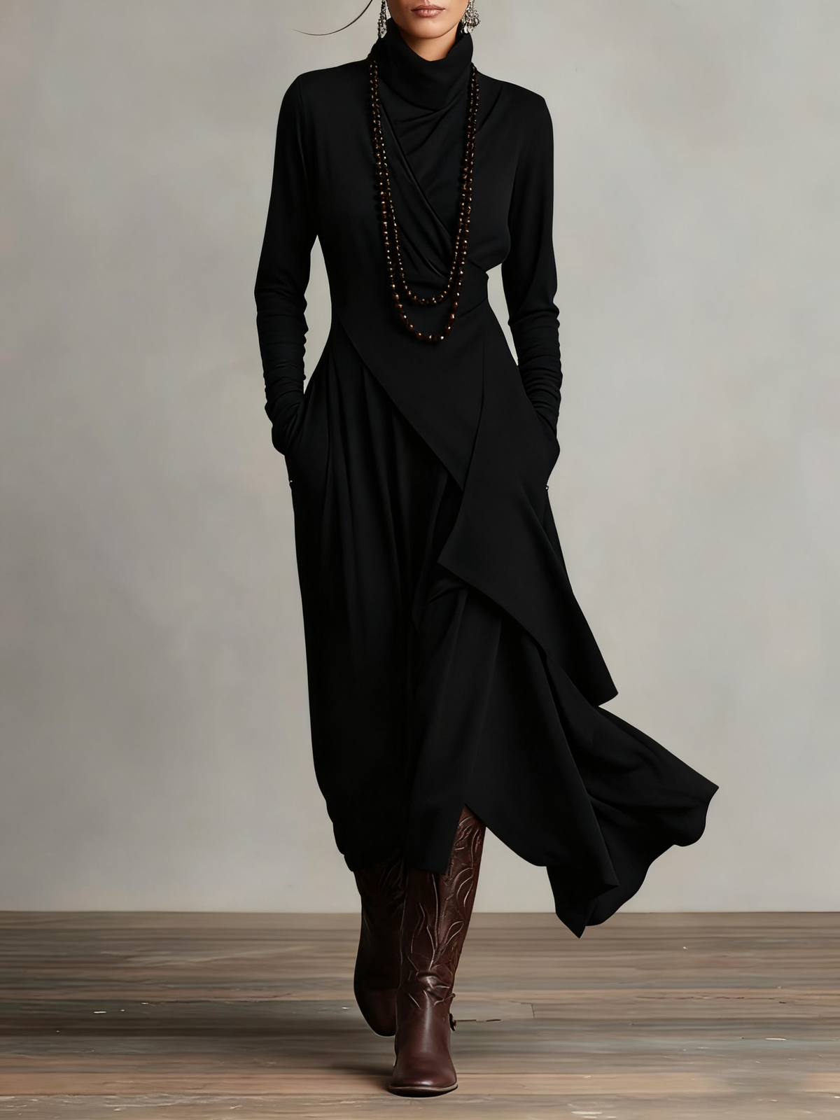 Arielle | Women's Vintage Asymmetrical Turtleneck Dress