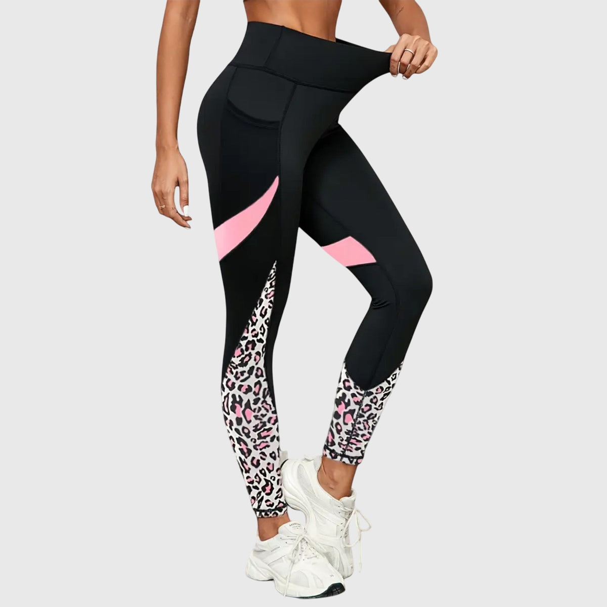 High-Waisted Leopard Print Training Trousers