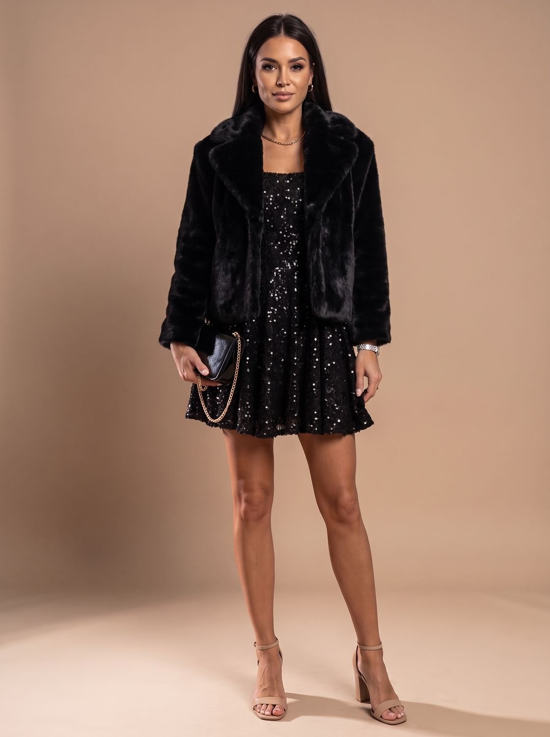Delphine | Black Sequin Sweetheart Balloon Sleeve Mini Dress