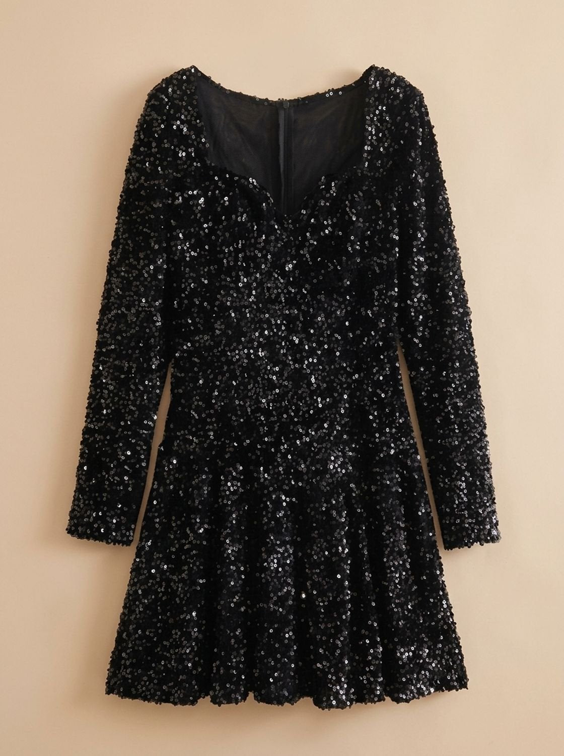 Delphine | Black Sequin Sweetheart Balloon Sleeve Mini Dress