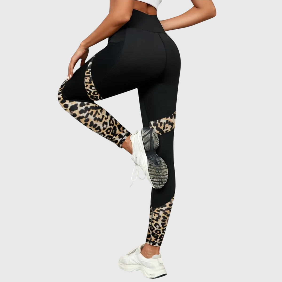 High-Waisted Leopard Print Training Trousers