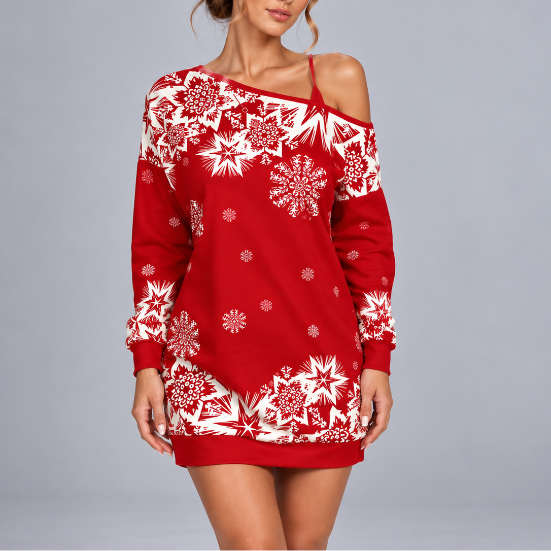 Nina | Snowflake Off Shoulder Christmas Sweater Dress