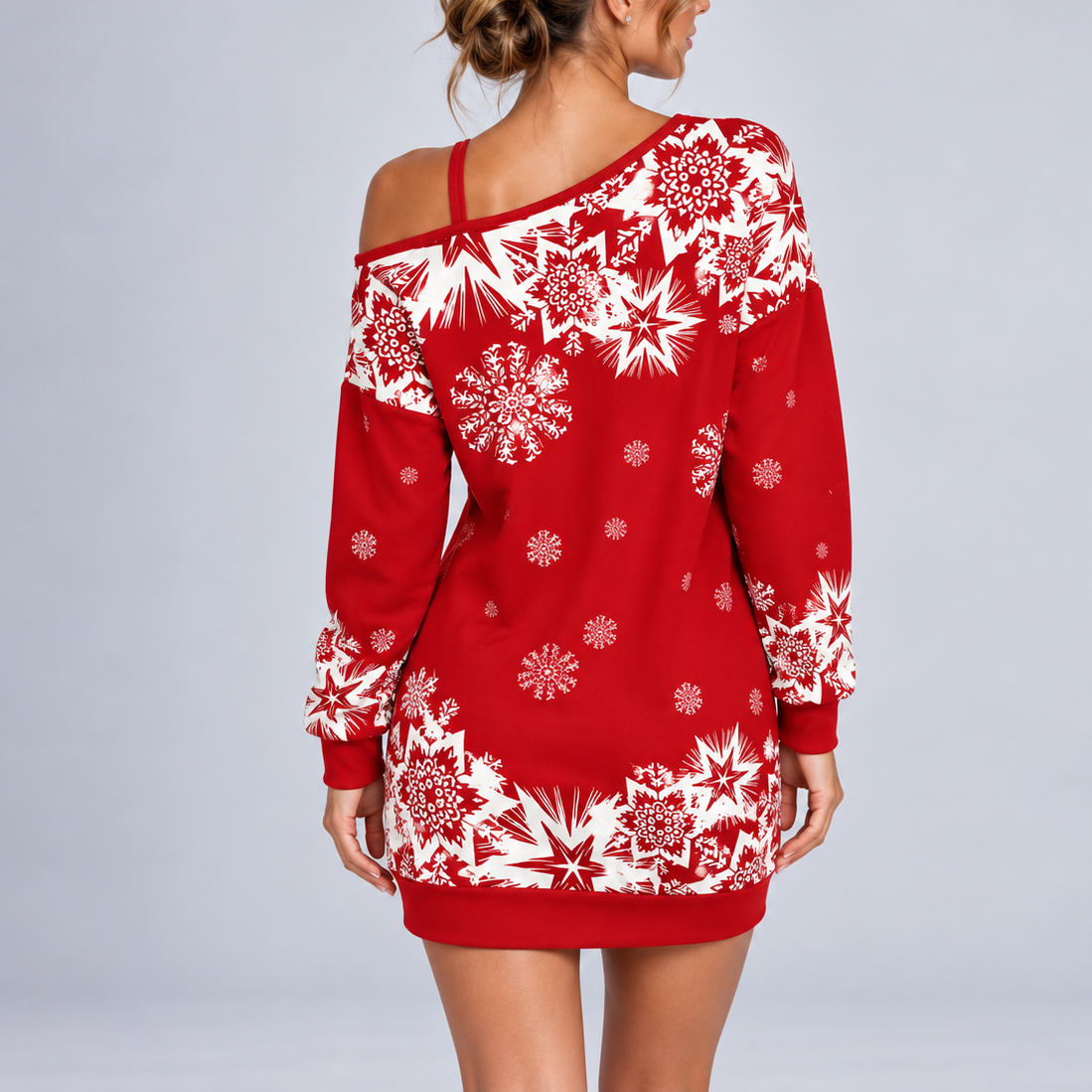 Nina | Snowflake Off Shoulder Christmas Sweater Dress