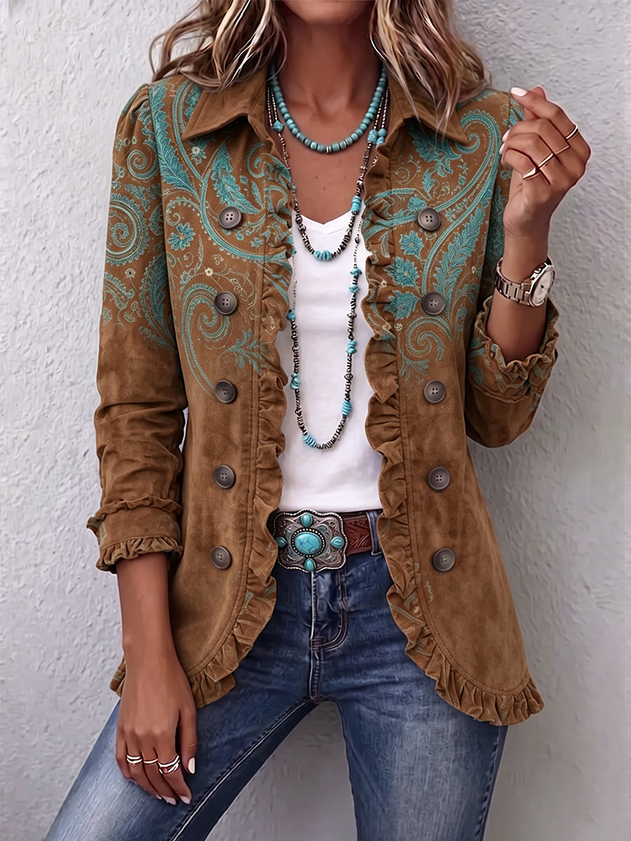 Women's Paisley Print Ruffle Jacket