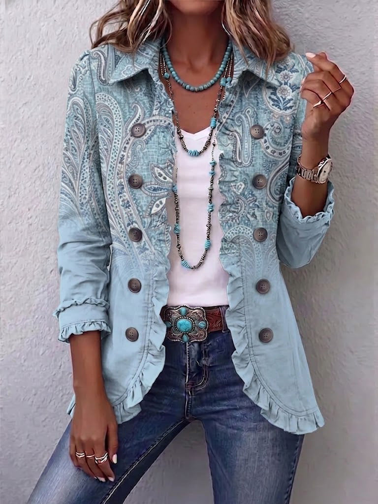 Women's Vintage Paisley Print Ruffled Jacket