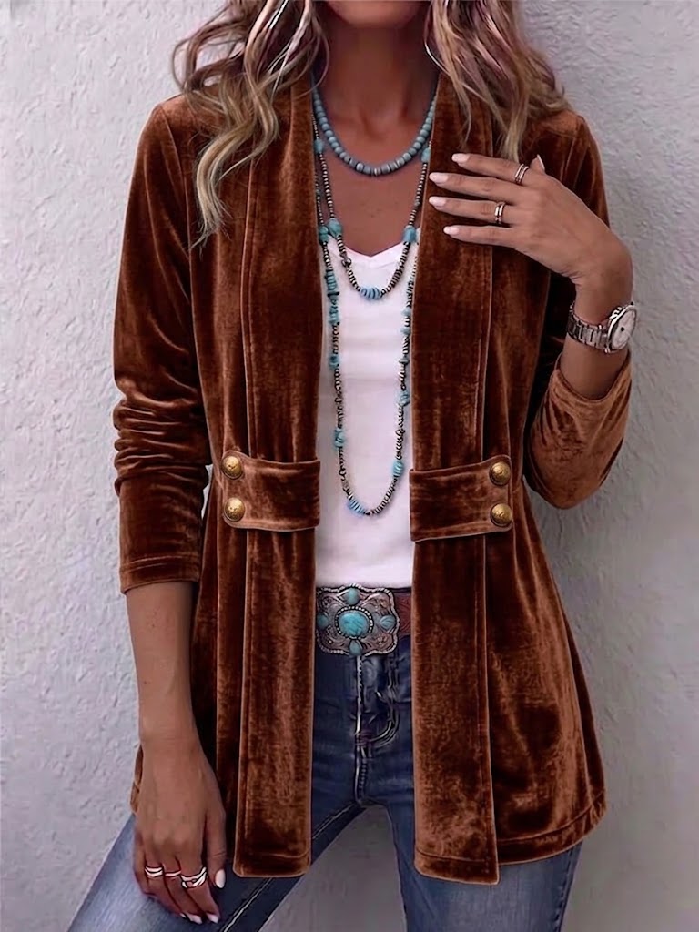 Women's Vintage Lapel Button-Accent Long Sleeve Open Front Jacket
