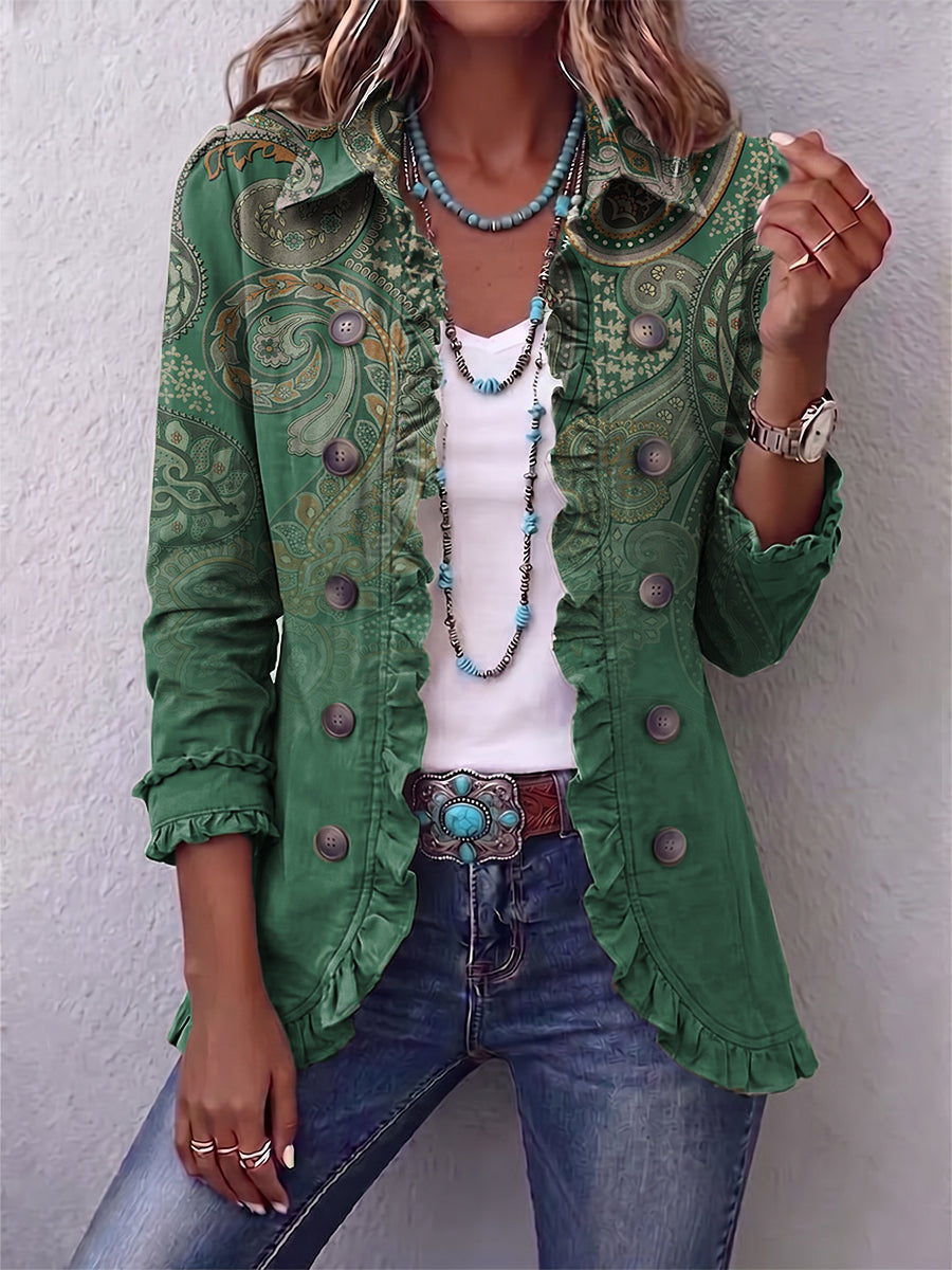 Women's Bohemian Paisley Print Ruffled Jacket