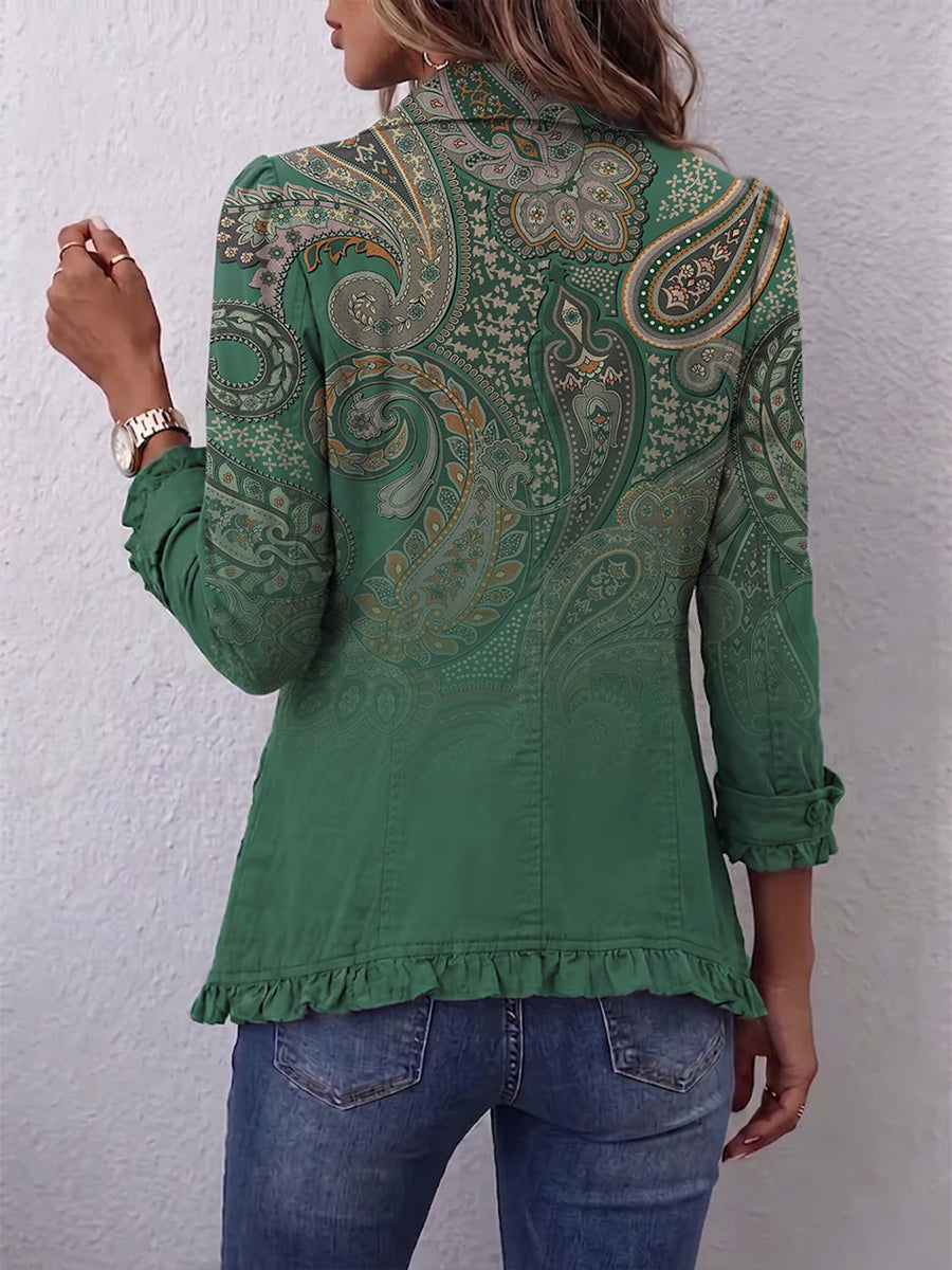 Women's Bohemian Paisley Print Ruffled Jacket
