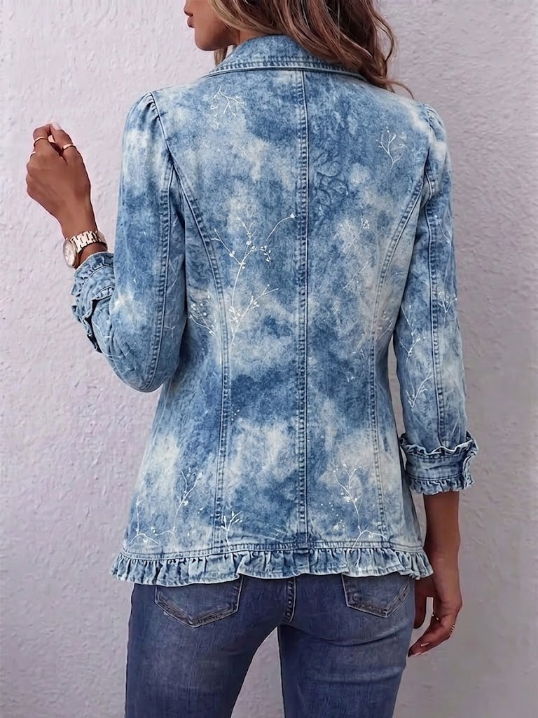 Women's Boho-Style Gradient Vintage Botanical Print Ruffle-Detail Jack