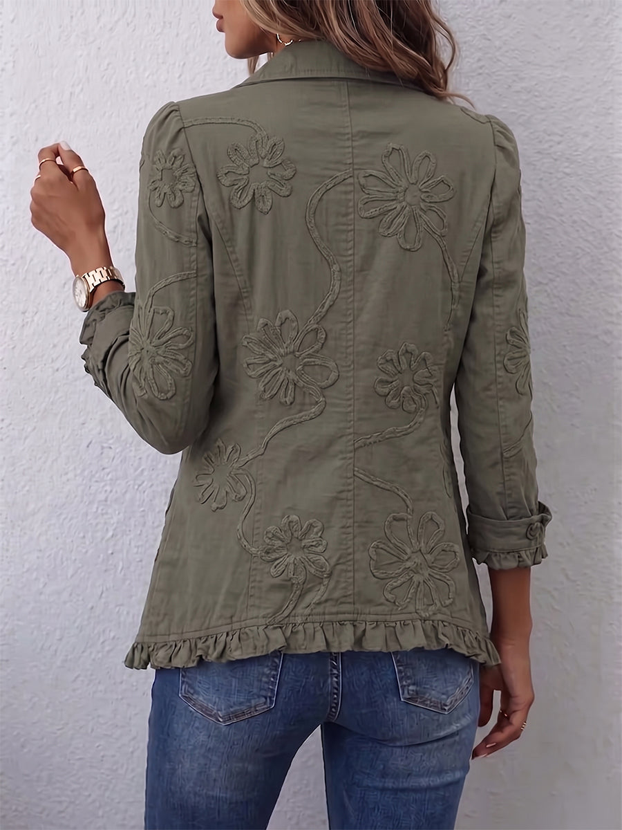 Women's Boho-Chic Floral Utility Ruffled Trim Jacket