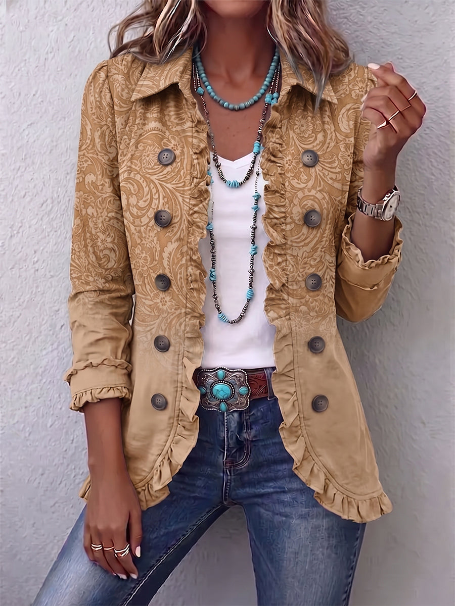 Women's Western Pattern Print Ruffle Jacket