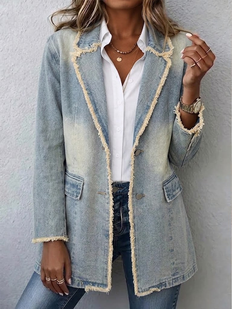 Women's Vintage-Style Oversized Blazer with Raw Edges