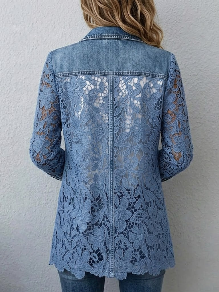 Women's Blazer Jacket with Floral Lace Paneling