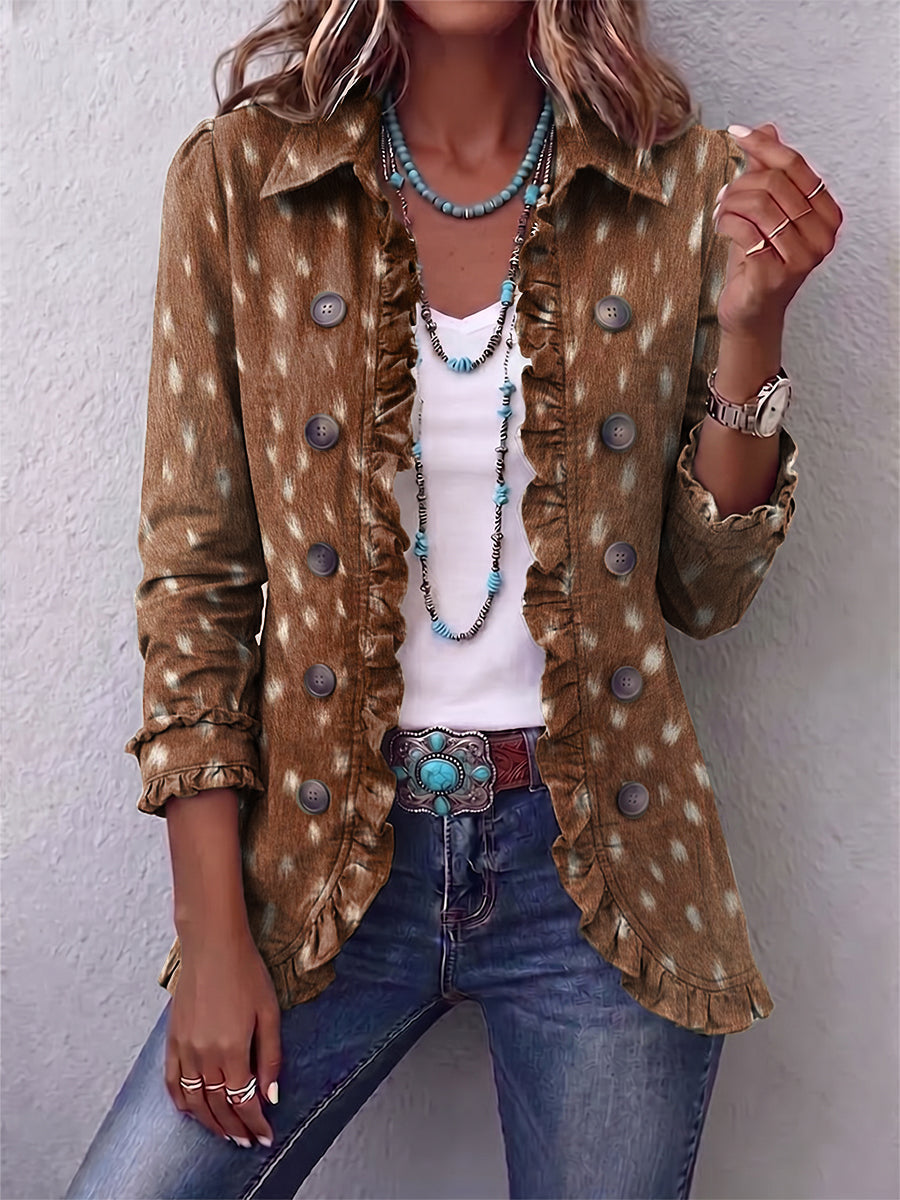 Women's Bohemian Animal-Print Ruffled Jacket