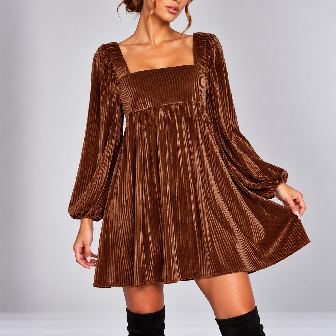 Rosaline | Square Neck Long Sleeve Velvet Christmas Mini Dress